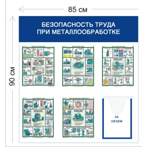 СТН-313 - Cтенд Безопасность труда при металлообработке 90 х 85 см 1 объ. карман А4, 5 плакатов